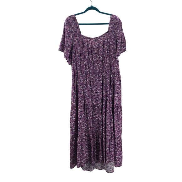 BLOOMCHIC 22-24 3X Plus Lilac Floral Sweetheart Neck Pocket Midi Dress NWT B89 - Picture 4 of 11